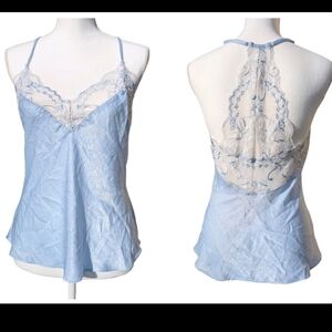In Bloom by Jonquil Blue Satin Lace Cami Tank Top Racerback Size M